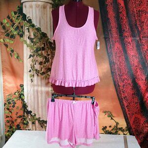 NWT Kathryn Sz 2X Pink Sprinkle Print Ruffle Hem 2 Piece Pajama Set Loungewear